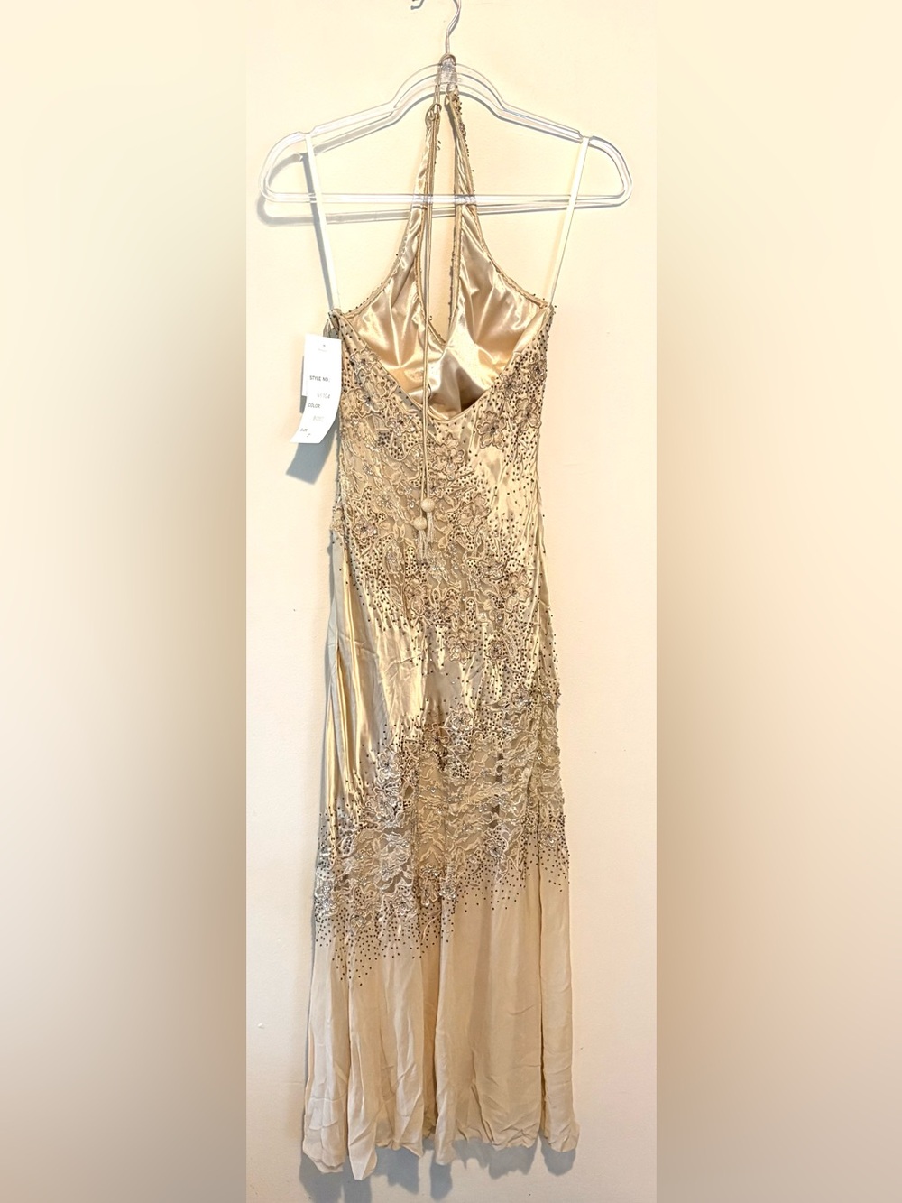 Vintage 90s y2k Sue Wong silk lace and sequin embellished maxi halter dress - Picture 6 of 12